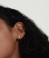 Mini Heart Studs adorning a woman's ear, showcasing delicate heart-shaped design, perfect for adding charm to your jewelry collection.